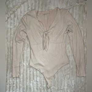 Abercrombie & Fitch Cream Long Sleeve Bodysuit